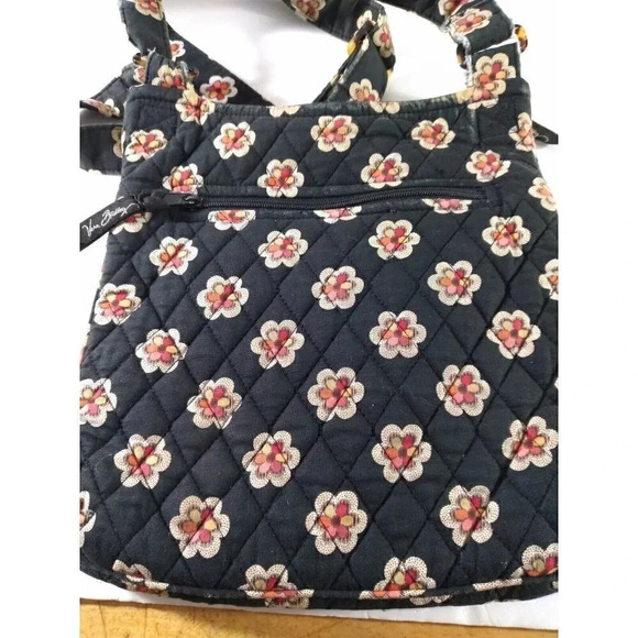 Vera Bradley Purse Black Floral 9.5 X 10" Adjustable Strap Tortoise Shell Buckle - Picture 4 of 6